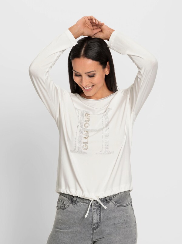 Patrizia Dini By Heine Shirt Met Ronde Hals En Tunnelkoord In De Zoom Ecru