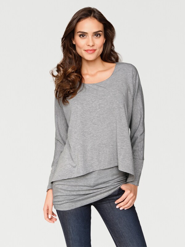 Patrizia Dini By Heine Shirt Met Ronde Hals En Vleermuismouwen Grijs Gemêleerd