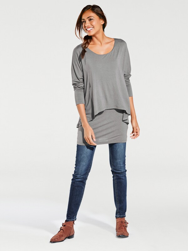 patrizia dini by heine Shirt met ronde hals en vleermuismouwen grijs gemêleerd