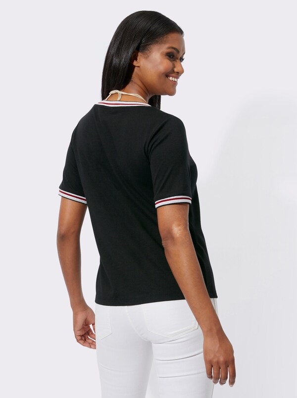 Patrizia Dini By Heine Shirt Met Ronde Hals Glanzende Accenten En Glitteraccenten Zwart Geprint