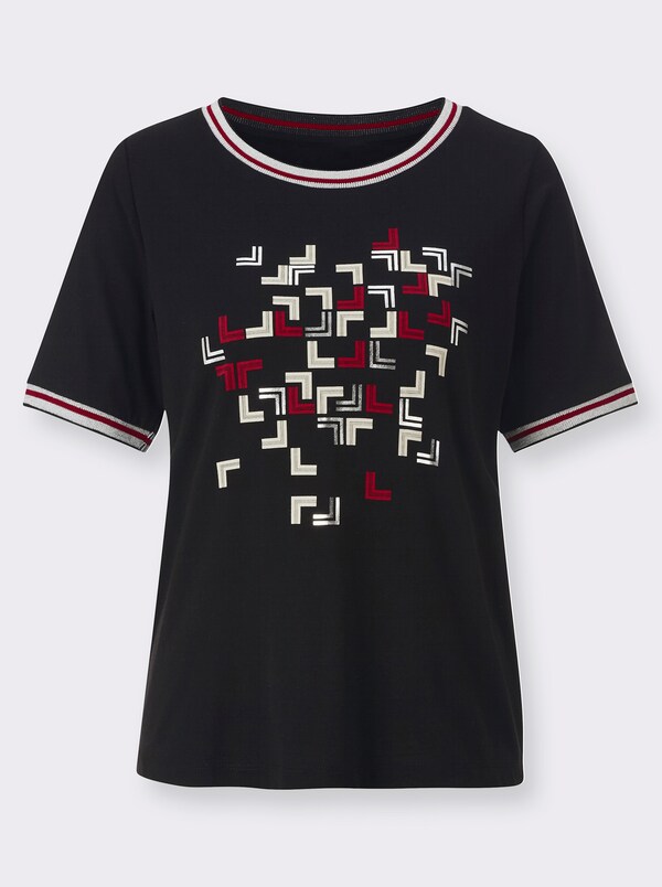 Patrizia Dini By Heine Shirt Met Ronde Hals Glanzende Accenten En Glitteraccenten Zwart Geprint