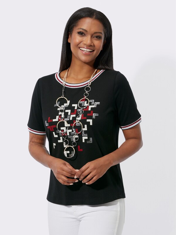 patrizia dini by heine Shirt met ronde hals glanzende accenten en glitteraccenten zwart geprint