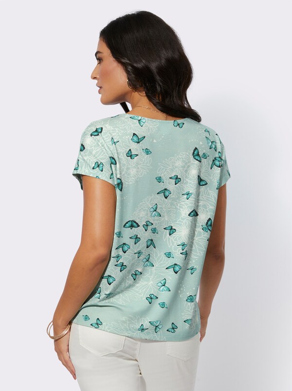 Patrizia Dini By Heine Shirt Met Ronde Hals In Vlinderdessin Kalkmint/salie Bedrukt