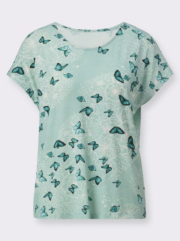 Patrizia Dini By Heine Shirt Met Ronde Hals In Vlinderdessin Kalkmint/salie Bedrukt