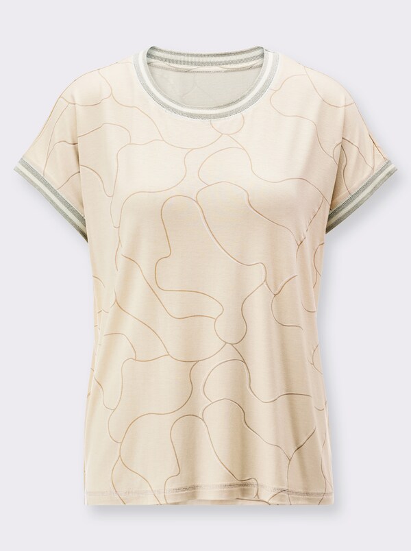 Patrizia Dini By Heine Shirt Met Ronde Hals Ribboordjes En Glittereffecten Zand/champagne Bedrukt