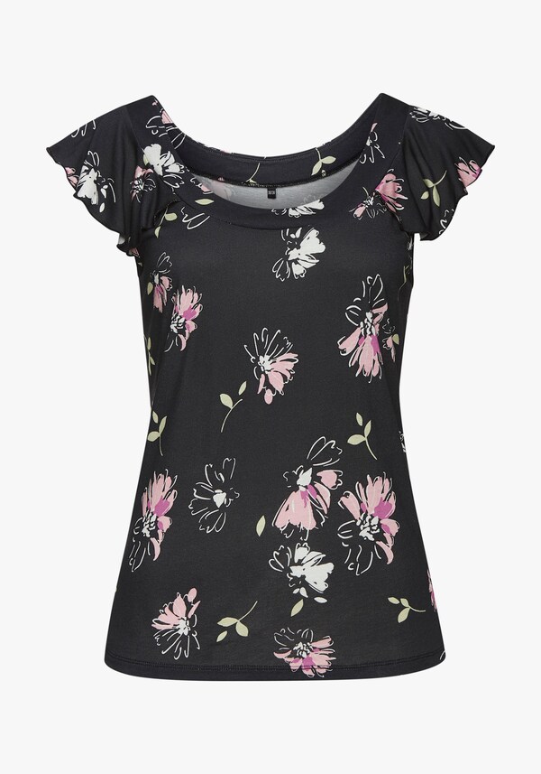 Patrizia Dini By Heine Shirt Met Ronde Hals Zwart/mauve Bedrukt