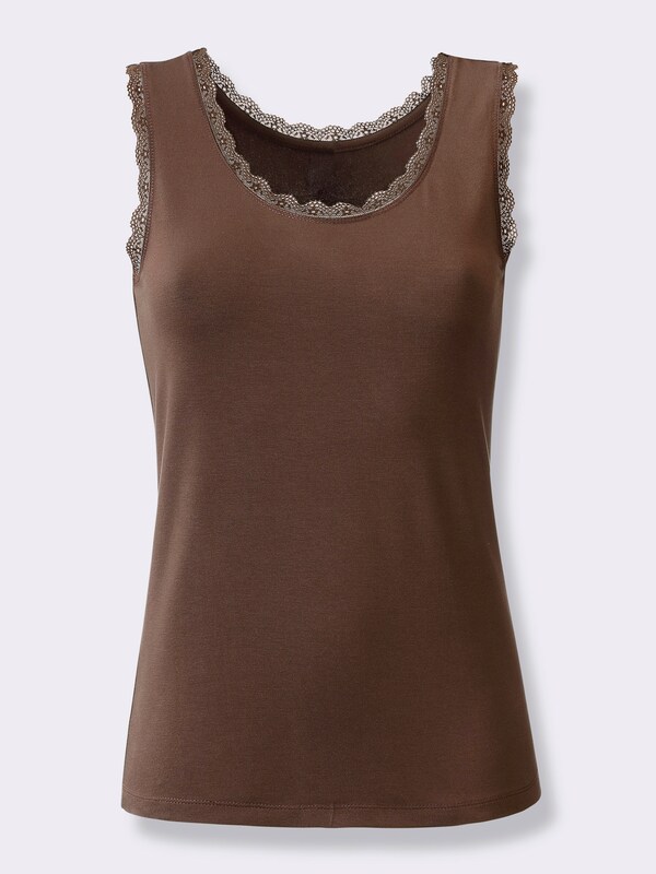 Patrizia Dini By Heine Shirttop Met Kantgarnering Chocolade