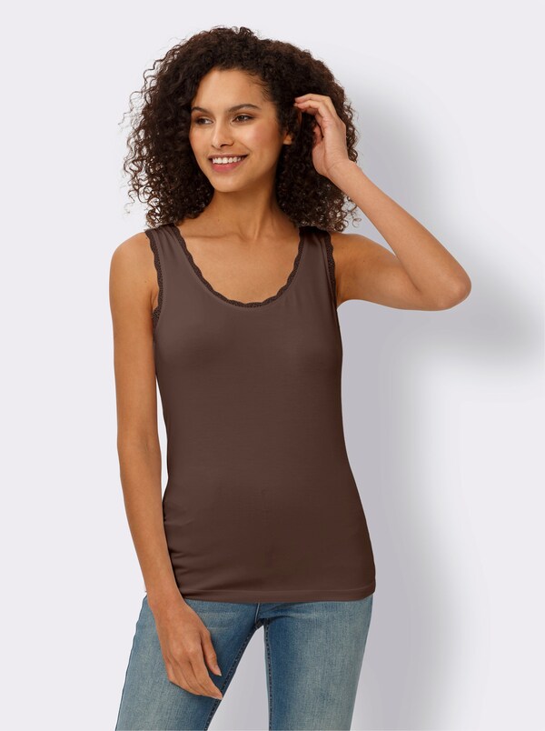 patrizia dini by heine Shirttop met kantgarnering chocolade