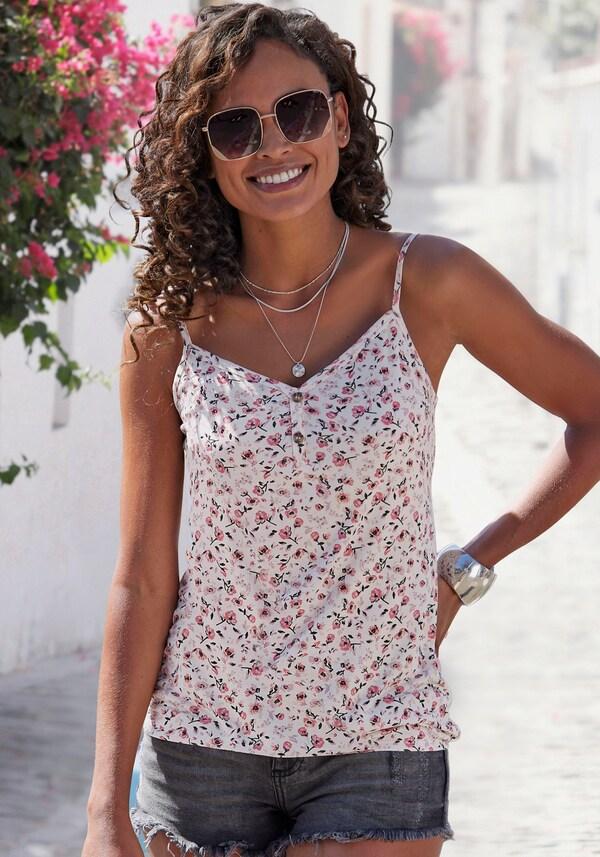 patrizia dini by heine Spaghettitop bedrukt effen bessenrood