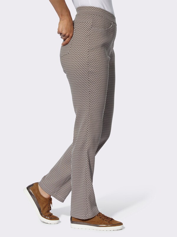 Patrizia Dini By Heine Stretchbroek In Kreukarme Kofferkwaliteit Chocolade/ecru Gedessineerd