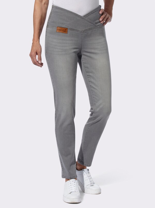 Patrizia Dini By Heine Stretchjeans Met Overlappende Band Light Grey-denim