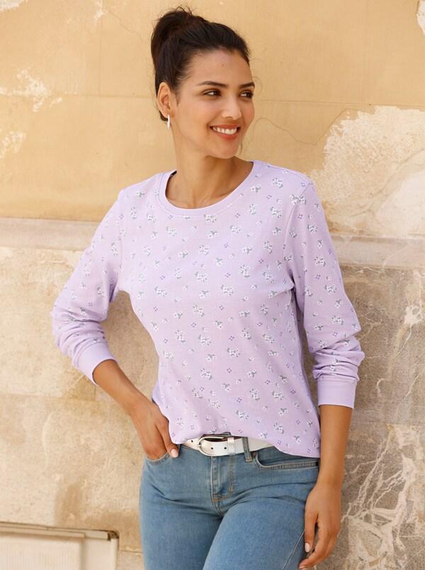 patrizia dini by heine Sweatshirt met bloemetjesprint lila/ecru bedrukt