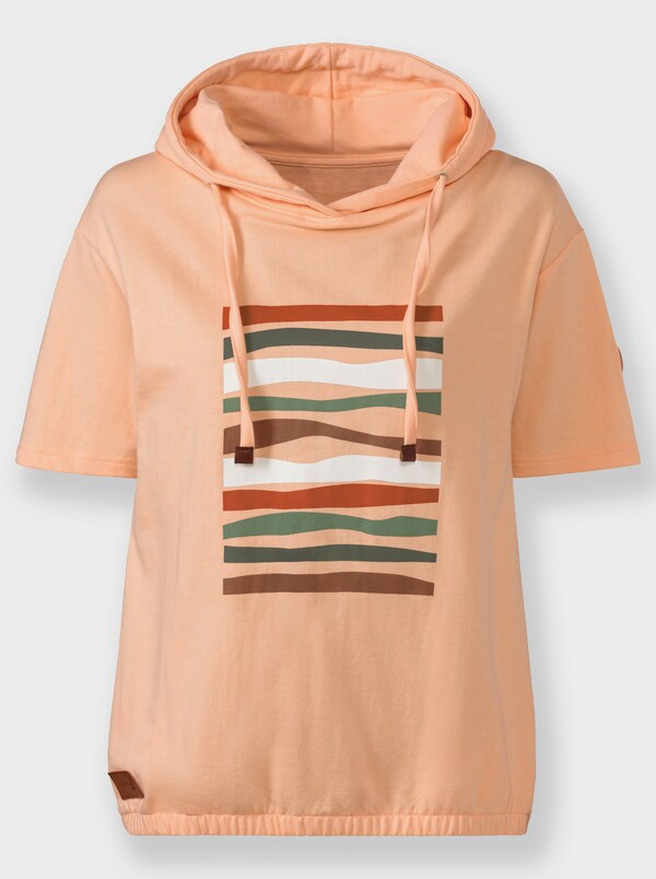 Patrizia Dini By Heine Sweatshirt Met Capuchon En Elastische Zoom Apricot/ecru Bedrukt