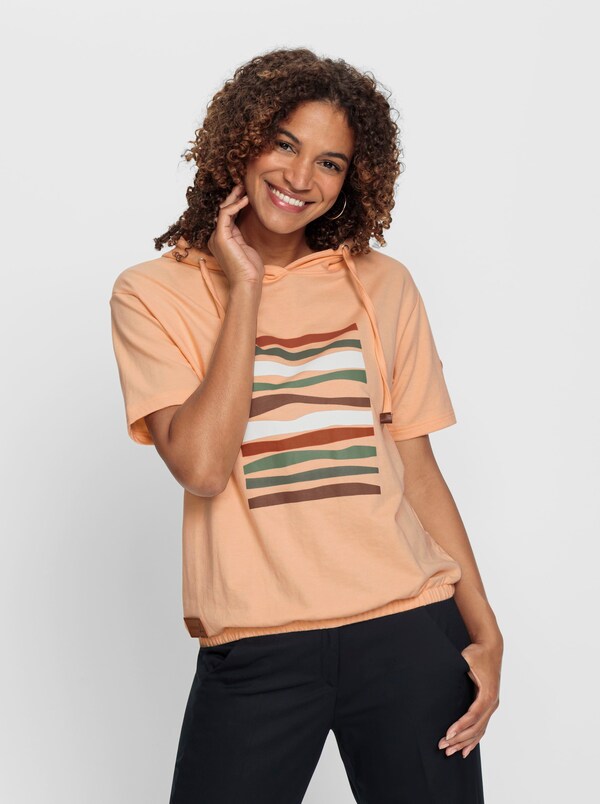 patrizia dini by heine Sweatshirt met capuchon en elastische zoom apricot/ecru bedrukt