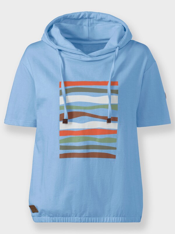 Patrizia Dini By Heine Sweatshirt Met Capuchon En Elastische Zoom Ijsblauw/ecru Bedrukt