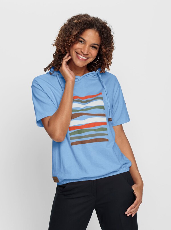 patrizia dini by heine Sweatshirt met capuchon en elastische zoom ijsblauw/ecru bedrukt