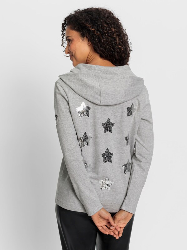 Patrizia Dini By Heine Sweatshirt Met Capuchon En Sterren Van Pailletten Lichtgrijs/zilverkleurig Gedessineerd