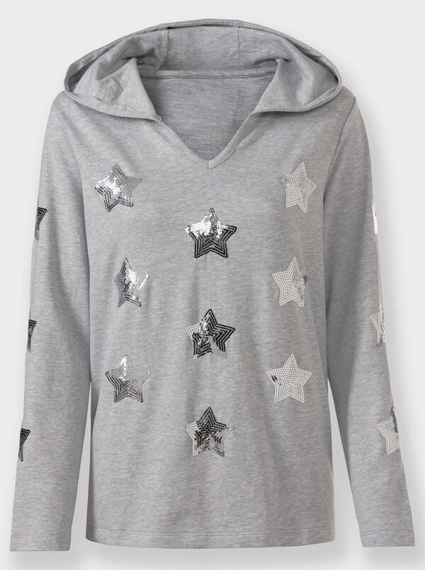 Patrizia Dini By Heine Sweatshirt Met Capuchon En Sterren Van Pailletten Lichtgrijs/zilverkleurig Gedessineerd