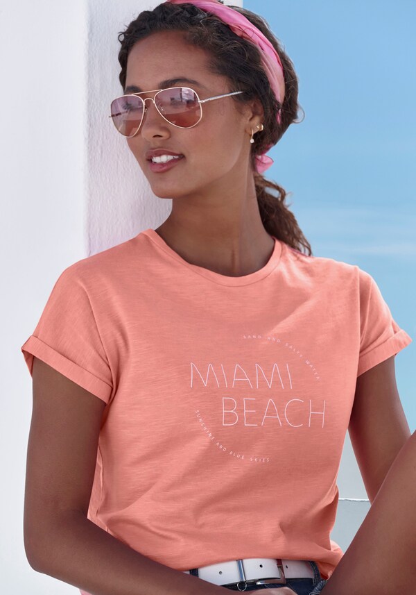 Patrizia Dini By Heine T-shirt Peach Bedrukt Peach Effen