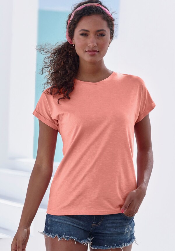 patrizia dini by heine T-shirt peach bedrukt peach effen