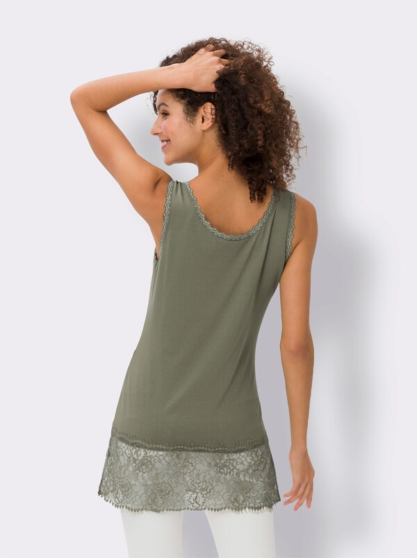 Patrizia Dini By Heine Top Met Lange Mouwen En Kant Aan De Zoom Kaki