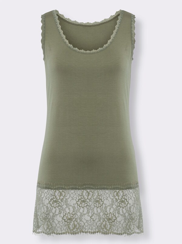 Patrizia Dini By Heine Top Met Lange Mouwen En Kant Aan De Zoom Kaki