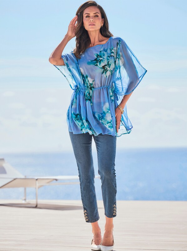 patrizia dini by heine Tuniek taille in wijdte verstelbaar hemelsblauw/blauwgroen bedrukt