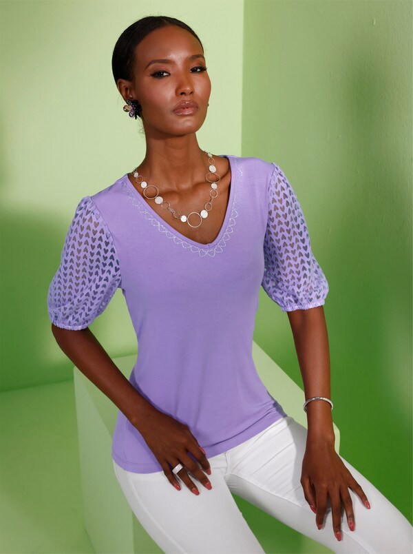 Patrizia Dini By Heine V-Shirt Met Mouwen In Etskantdessin Lavendel