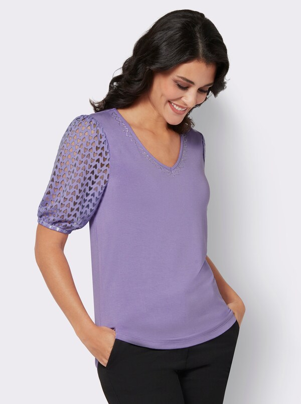 patrizia dini by heine V-Shirt met mouwen in etskantdessin lavendel