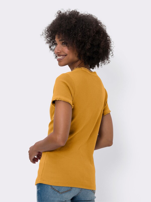 Patrizia Dini By Heine V-shirt Met Rand Met Franjes Oker