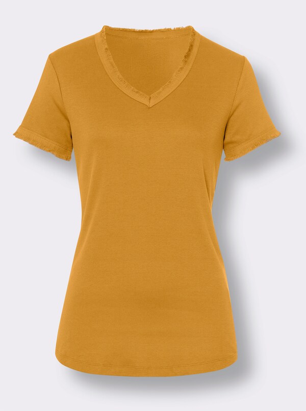 Patrizia Dini By Heine V-shirt Met Rand Met Franjes Oker