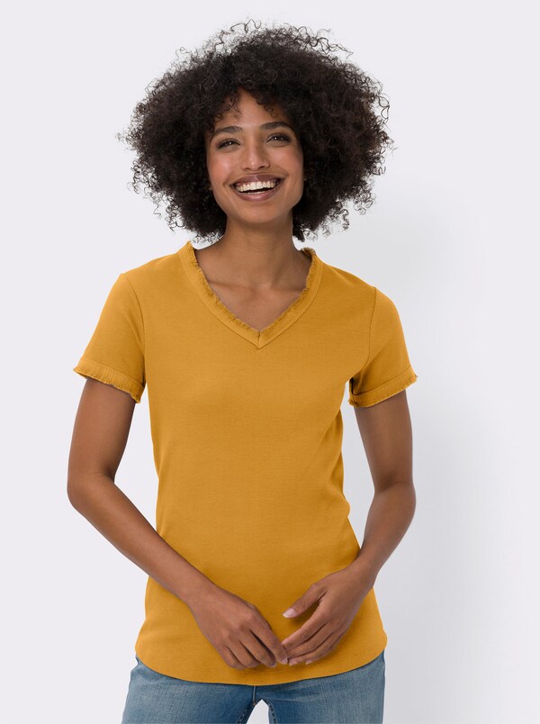 patrizia dini by heine V-shirt met rand met franjes oker