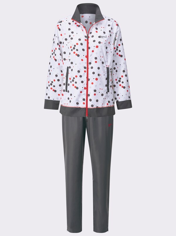 Patrizia Dini By Heine Vrijetijdspak Met Stippendessin Wit/langoustine Gestippeld