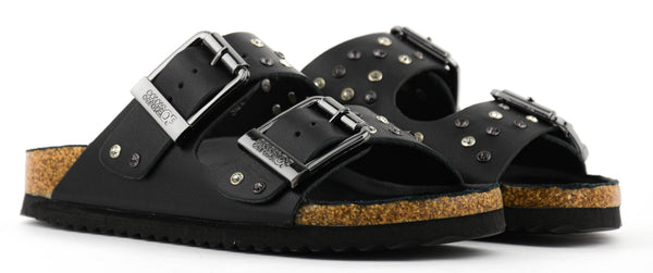 Paul Warmer COLORS OF CALIFORNIA TWO BUCKLE LEATHER STRASS BLACK