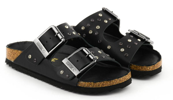 Paul Warmer COLORS OF CALIFORNIA TWO BUCKLE LEATHER STRASS BLACK