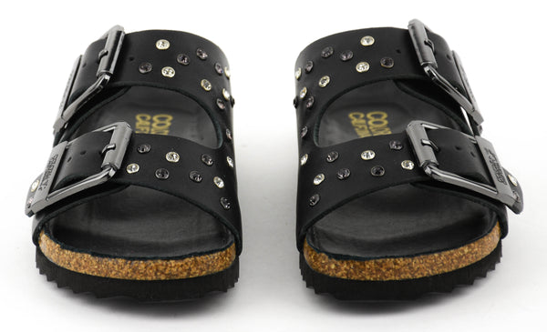 Paul Warmer COLORS OF CALIFORNIA TWO BUCKLE LEATHER STRASS BLACK