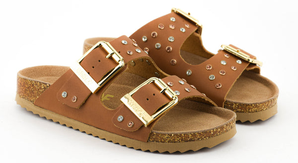 Paul Warmer COLORS OF CALIFORNIA TWO BUCKLE LEATHER STRASS BROWN