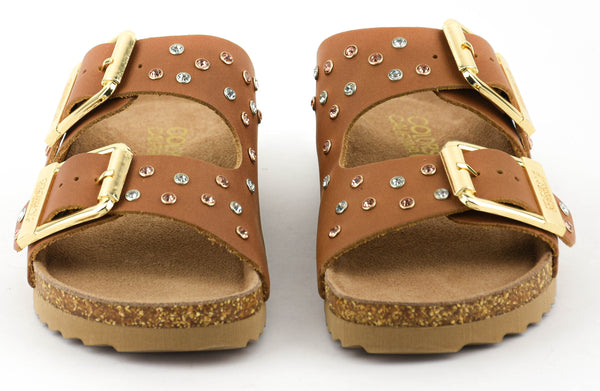 Paul Warmer COLORS OF CALIFORNIA TWO BUCKLE LEATHER STRASS BROWN