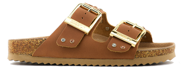 paul warmer COLORS OF CALIFORNIA TWO BUCKLE LEATHER STRASS BROWN