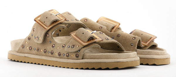 Paul Warmer COLORS OF CALIFORNIA TWO BUCKLE LEATHER STUDS SUEDE SAND