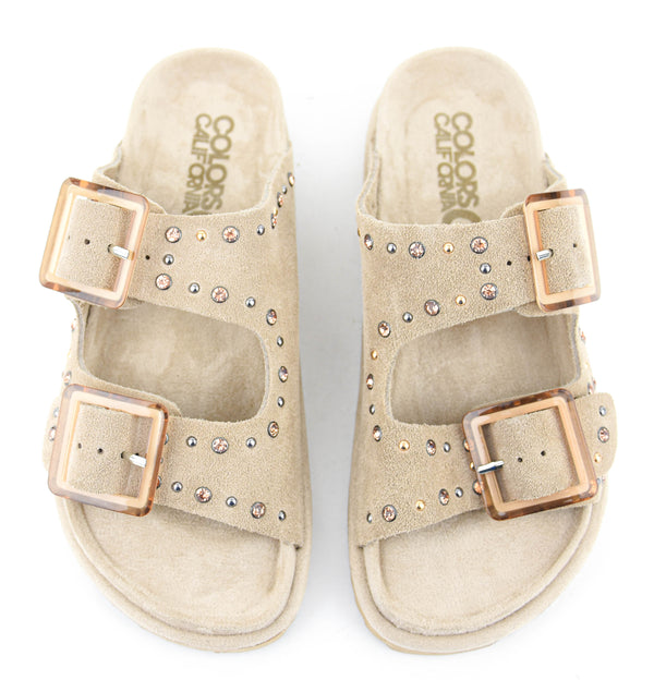 Paul Warmer COLORS OF CALIFORNIA TWO BUCKLE LEATHER STUDS SUEDE SAND