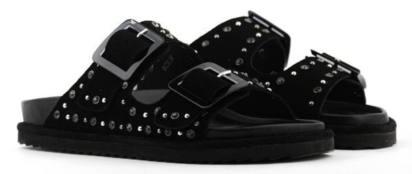 Paul Warmer COLORS OF CALIFORNIA TWO BUCKLE LEATHER STUDS SUEDE BLACK