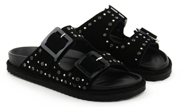 Paul Warmer COLORS OF CALIFORNIA TWO BUCKLE LEATHER STUDS SUEDE BLACK