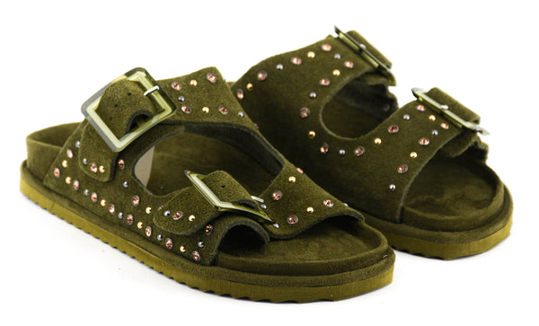 Paul Warmer COLORS OF CALIFORNIA TWO BUCKLE LEATHER STUDS SUEDE KAKI
