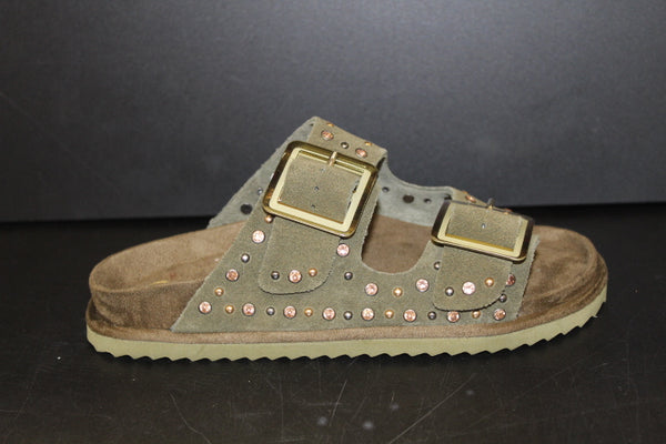 Paul Warmer COLORS OF CALIFORNIA TWO BUCKLE LEATHER STUDS SUEDE KAKI