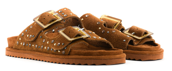 Paul Warmer COLORS OF CALIFORNIA TWO BUCKLE LEATHER STUDS SUEDE TAN