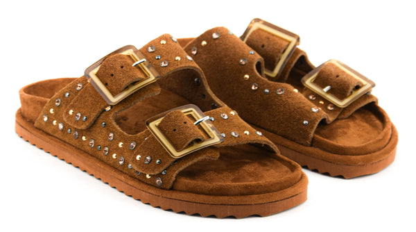 Paul Warmer COLORS OF CALIFORNIA TWO BUCKLE LEATHER STUDS SUEDE TAN