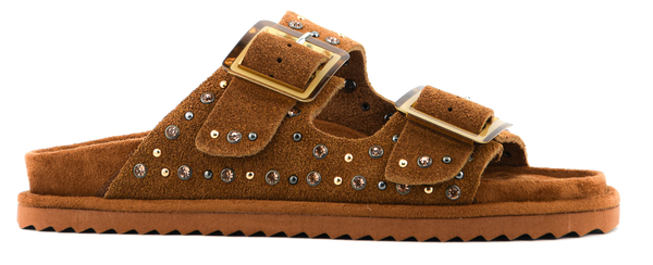 paul warmer COLORS OF CALIFORNIA TWO BUCKLE LEATHER STUDS SUEDE TAN