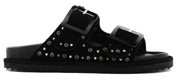 paul warmer COLORS OF CALIFORNIA TWO BUCKLE LEATHER STUDS SUEDE BLACK