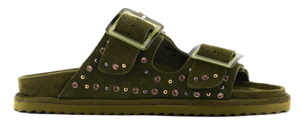 paul warmer COLORS OF CALIFORNIA TWO BUCKLE LEATHER STUDS SUEDE KAKI